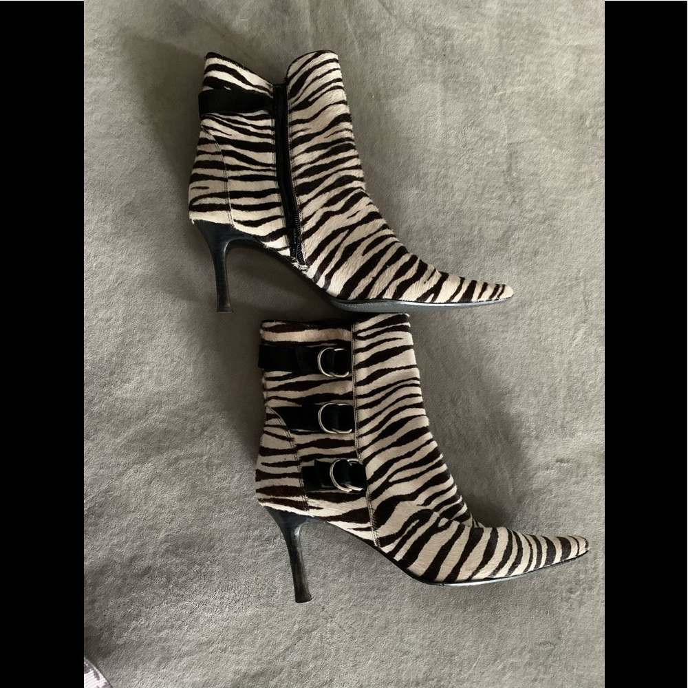 Calf skin zebra striped booties. Size 9.